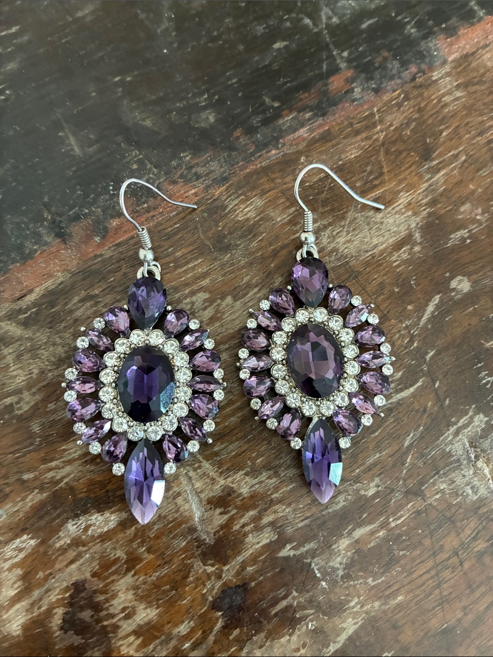 Charming Charlie Purple Crystal Halo Drop Earrings